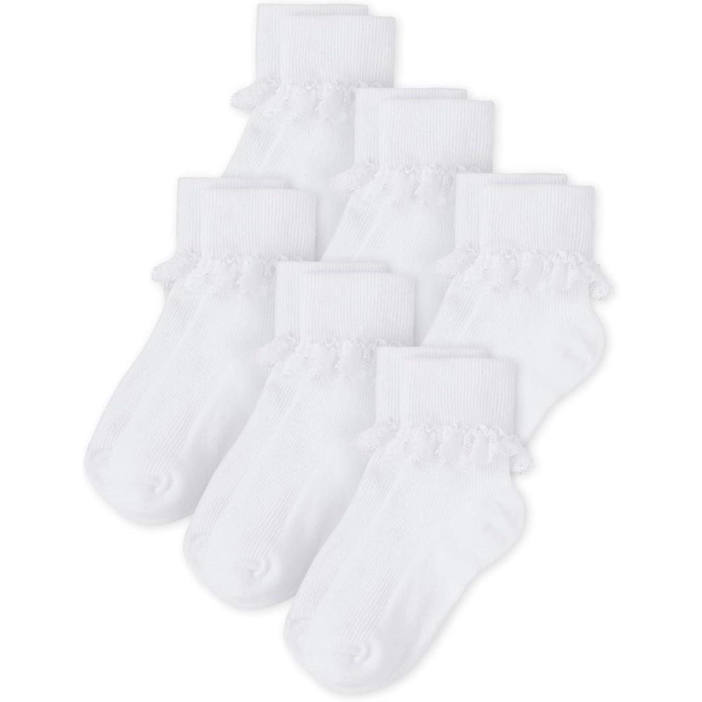 imageThe Childrens Place Girls Turn Cuff Socks Variety PackWhite 6pack