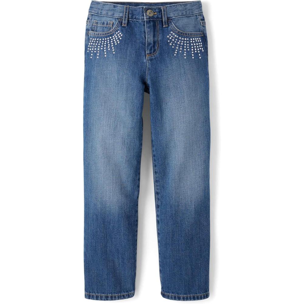 imageThe Childrens Place Girls Wide Leg JeansGrove Wash Studded