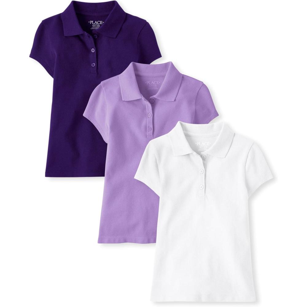 imageThe Childrens Place Multipack Short Sleeve Pique PoloPurpleRegal VioletWhite