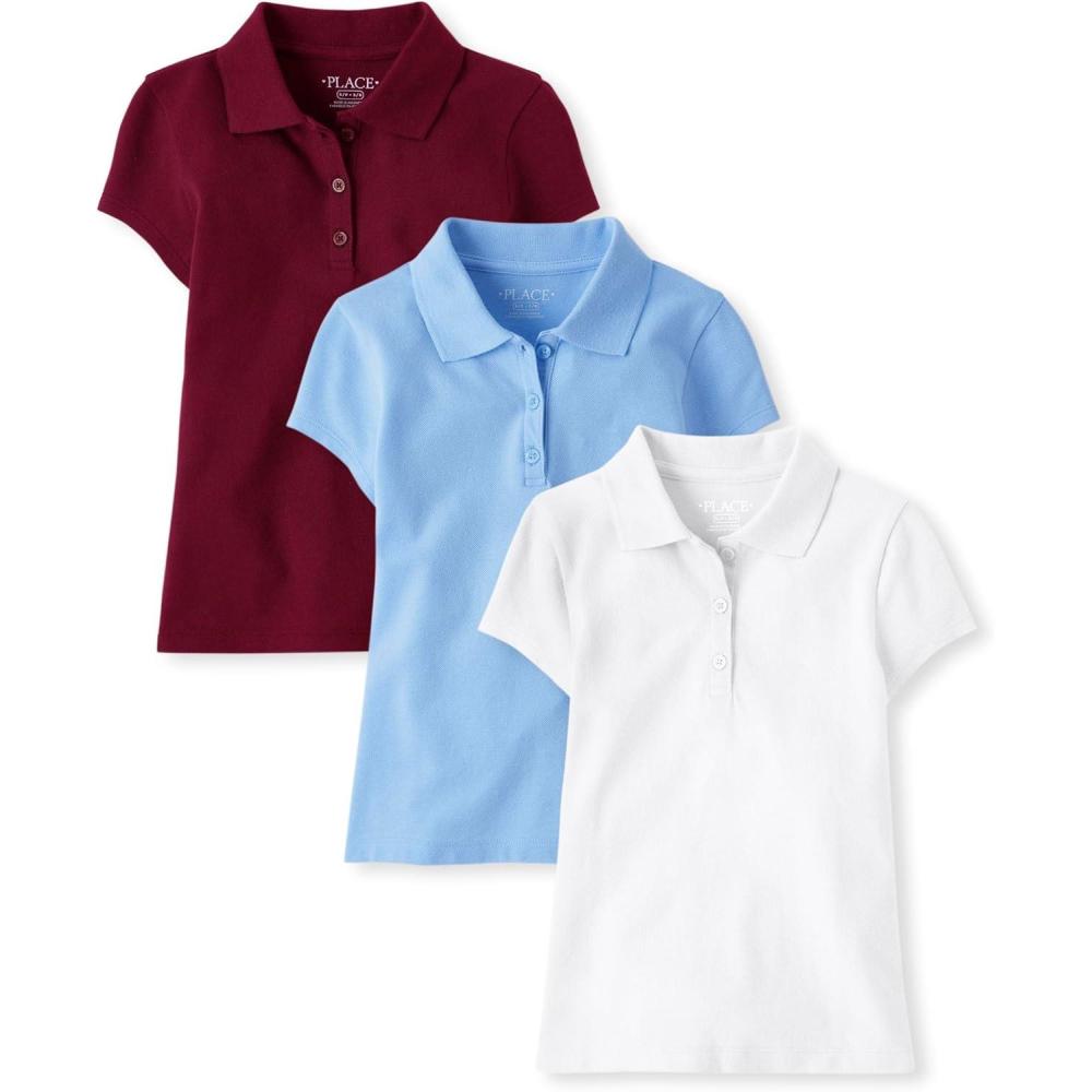 imageThe Childrens Place Multipack Short Sleeve Pique PoloRubineDaybreakWhite