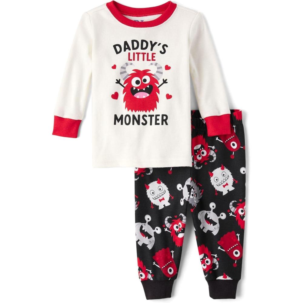 imageThe Childrens Place baby boys Button Long Sleeve Top and Pants Snug Fit 100 Cotton 2 Piece Pajama SetDaddys Monster