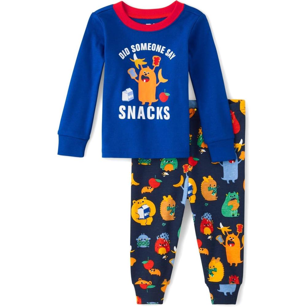 imageThe Childrens Place baby boys Button Long Sleeve Top and Pants Snug Fit 100 Cotton 2 Piece Pajama SetDid Someone Say Snacks