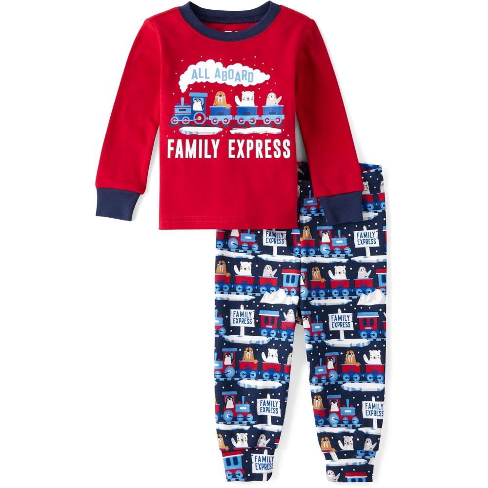 imageThe Childrens Place baby boys Button Long Sleeve Top and Pants Snug Fit 100 Cotton 2 Piece Pajama SetFamily Express Train