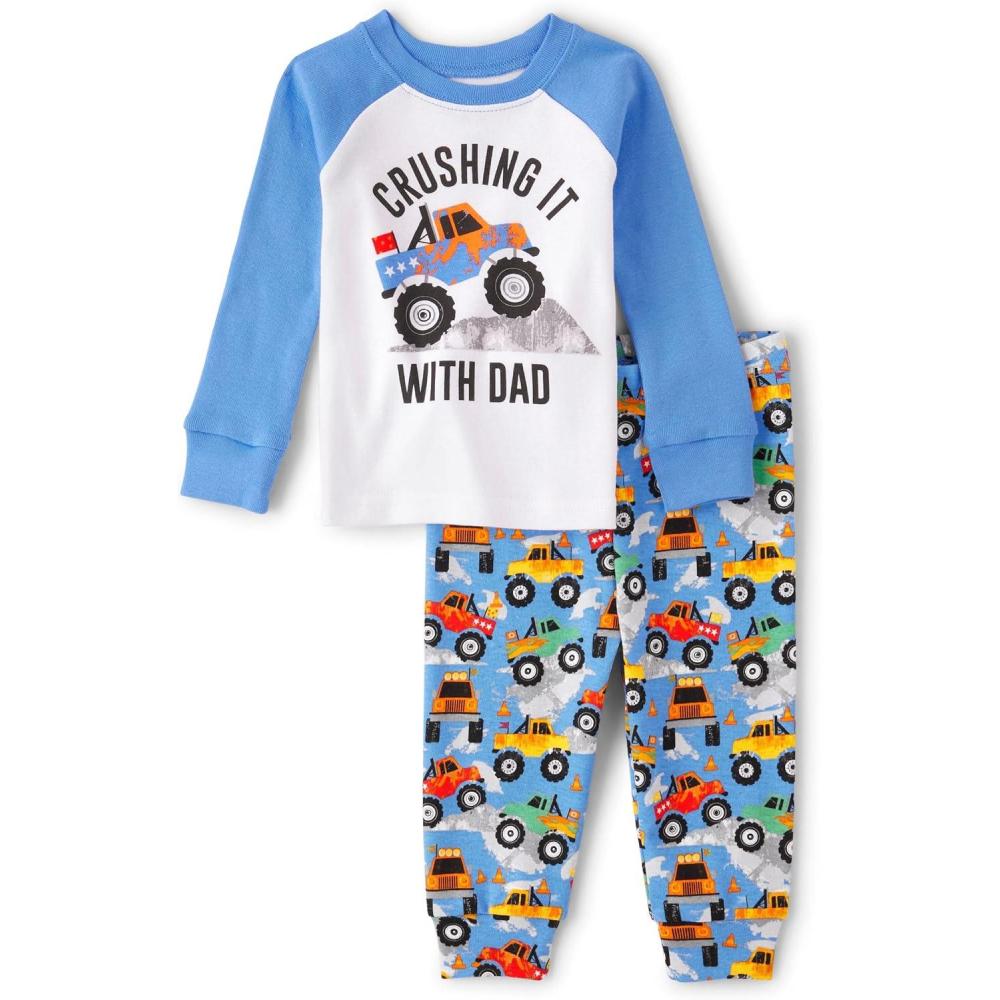 imageThe Childrens Place baby boys Button Long Sleeve Top and Pants Snug Fit 100 Cotton 2 Piece Pajama SetMonster Trucks