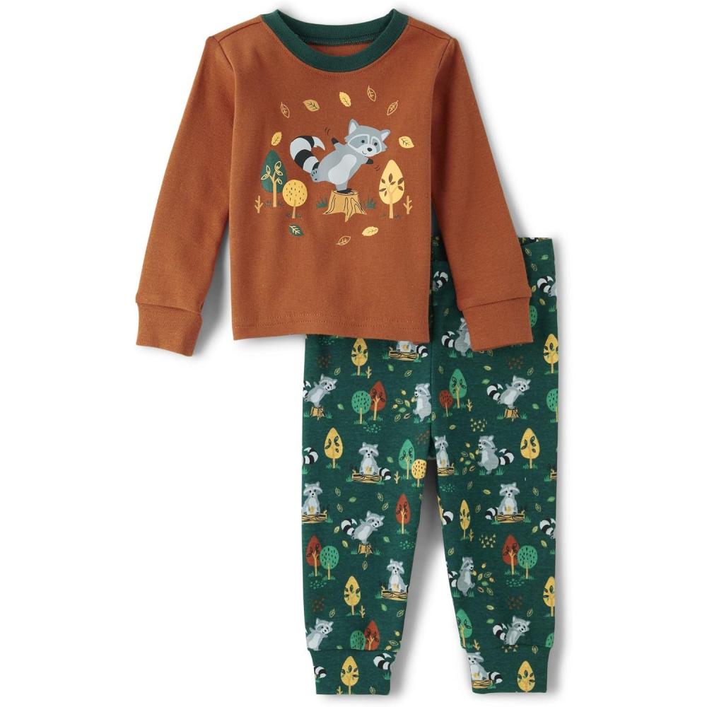 imageThe Childrens Place baby boys Button Long Sleeve Top and Pants Snug Fit 100 Cotton 2 Piece Pajama SetRaccoon