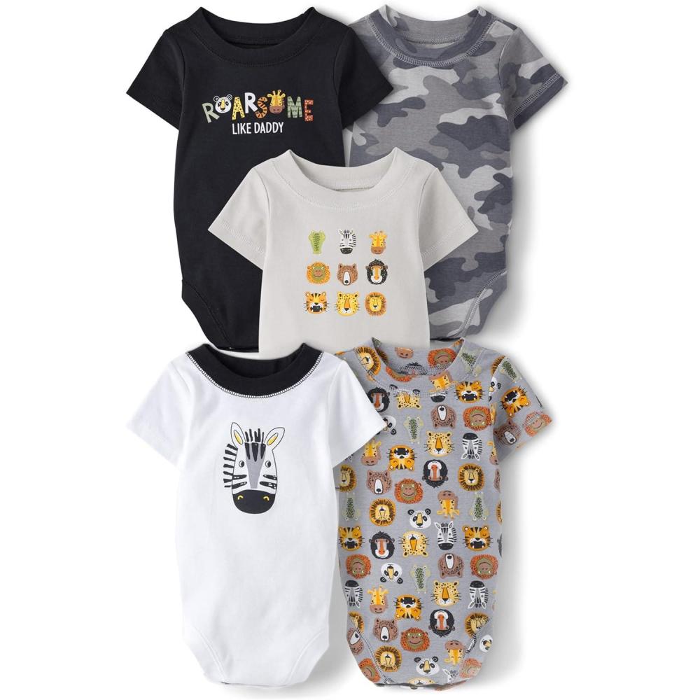imageThe Childrens Place babyboys And Newborn Short Sleeve Bodysuits MultipacksJungle