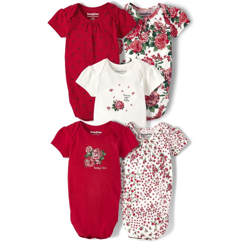 imageThe Childrens Place babyboys And Newborn Short Sleeve Bodysuits MultipacksRed Floral 5pack