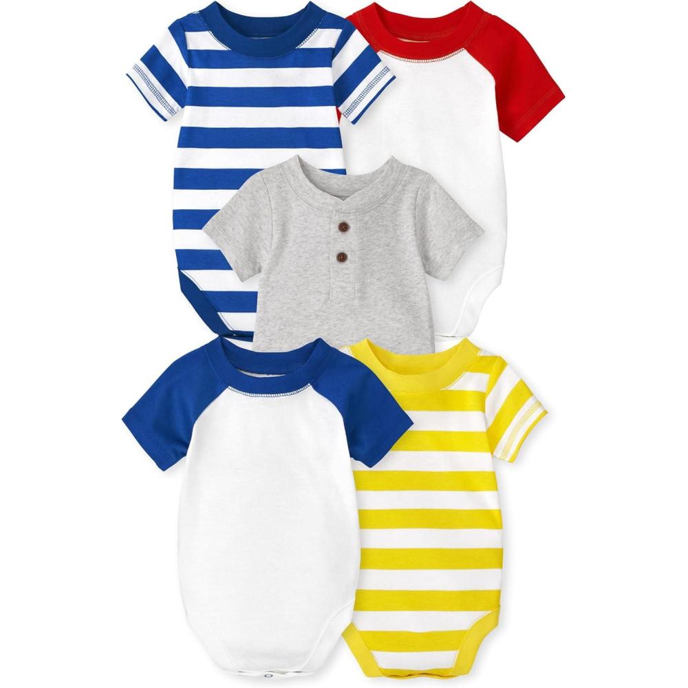 imageThe Childrens Place babyboys And Newborn Short Sleeve Bodysuits MultipacksStripeRagland 5pack