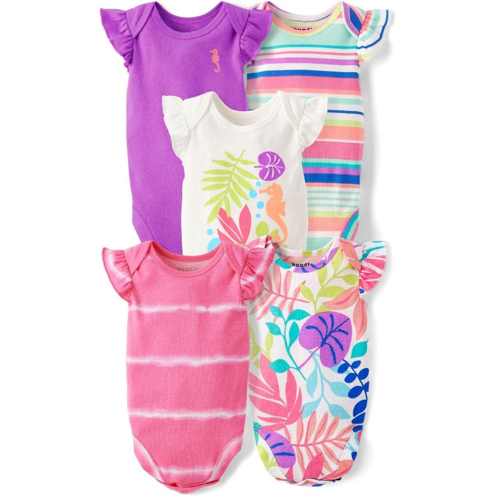 imageThe Childrens Place babyboys And Newborn Short Sleeve Bodysuits MultipacksSummer Stripe 5pack