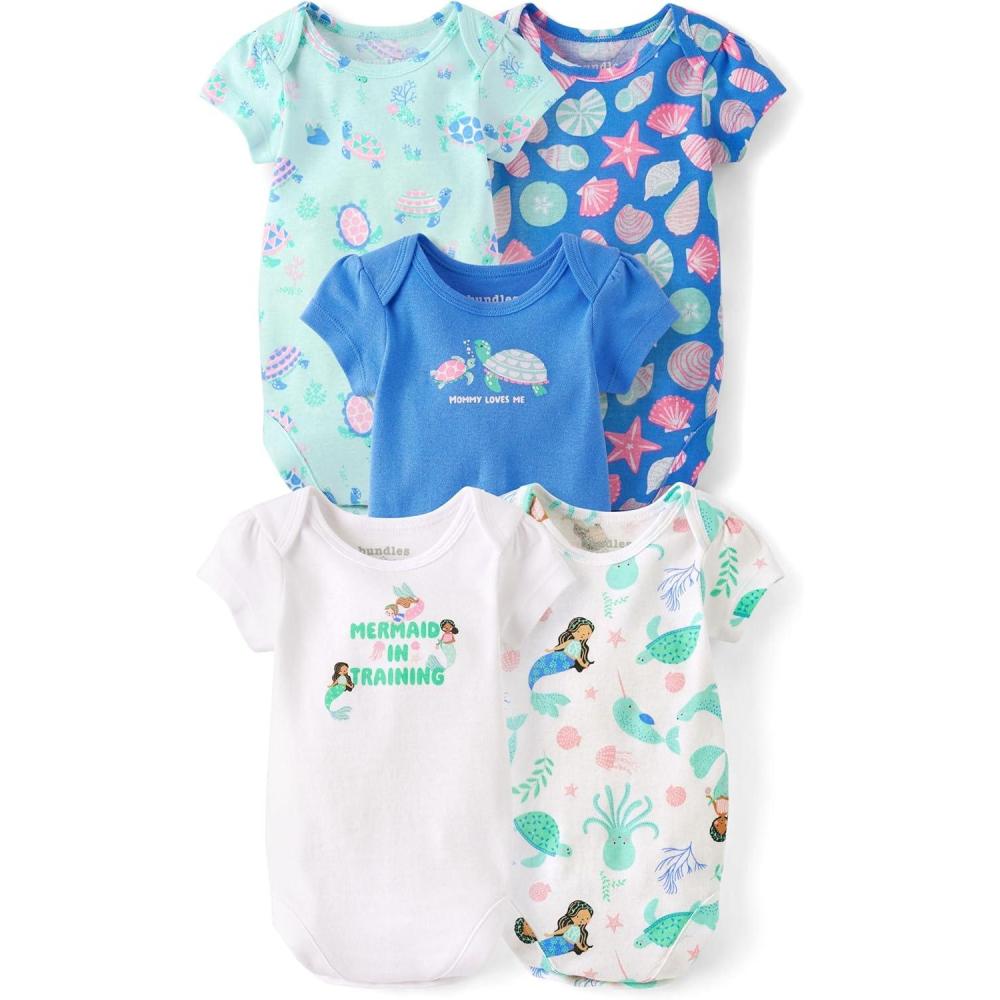 imageThe Childrens Place babyboys And Newborn Short Sleeve Bodysuits MultipacksTurtle 5pack