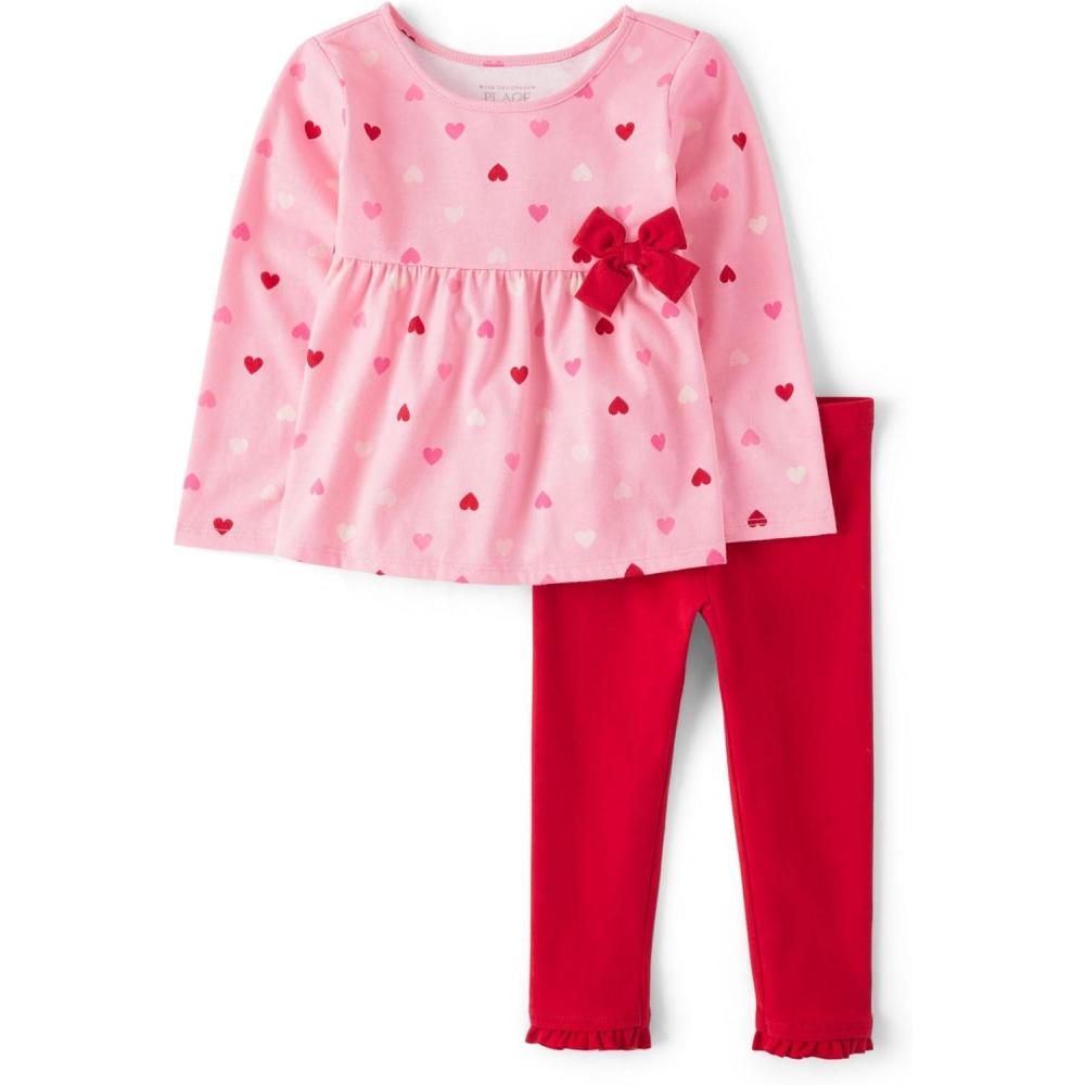 imageThe Childrens Place babygirls And Toddler 2 Piece OutfitPink Vday Bow