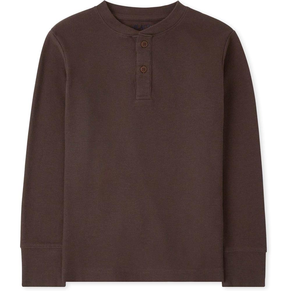 imageThe Childrens Place boys Long Sleeve Thermal Henley ShirtBrown Bear