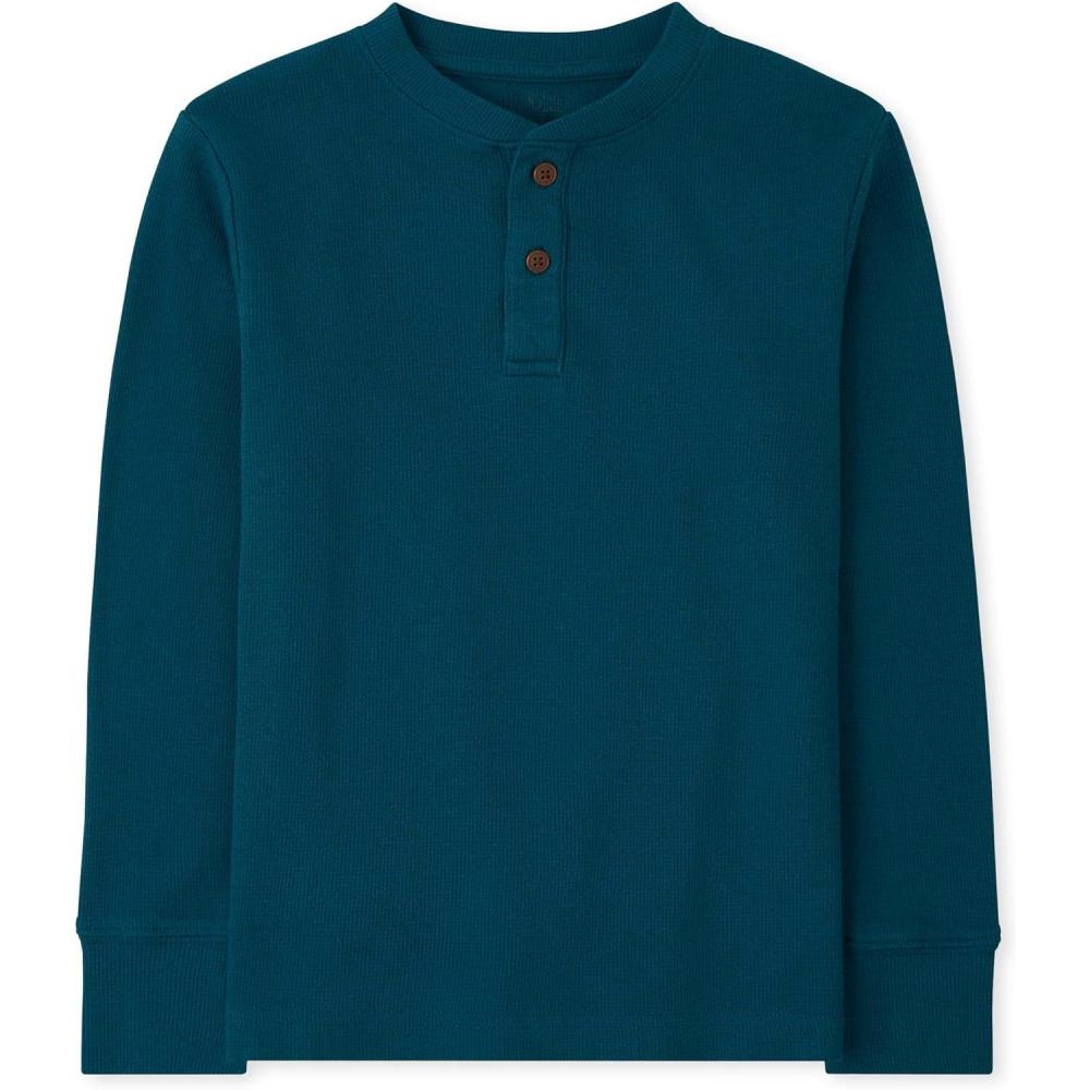 imageThe Childrens Place boys Long Sleeve Thermal Henley ShirtTeal Tides