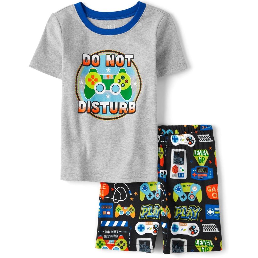 imageThe Childrens Place boys Short Sleeve Top and Shorts Snug Fit 100 Cotton 2 Piece Pajama SetDo Not Disturb Gamer