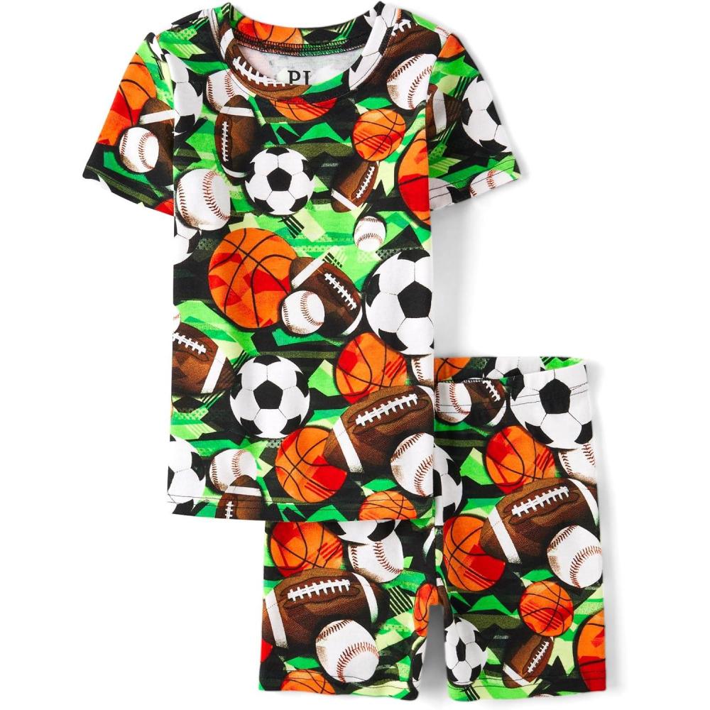 imageThe Childrens Place boys Short Sleeve Top and Shorts Snug Fit 100 Cotton 2 Piece Pajama SetDreaming Sports