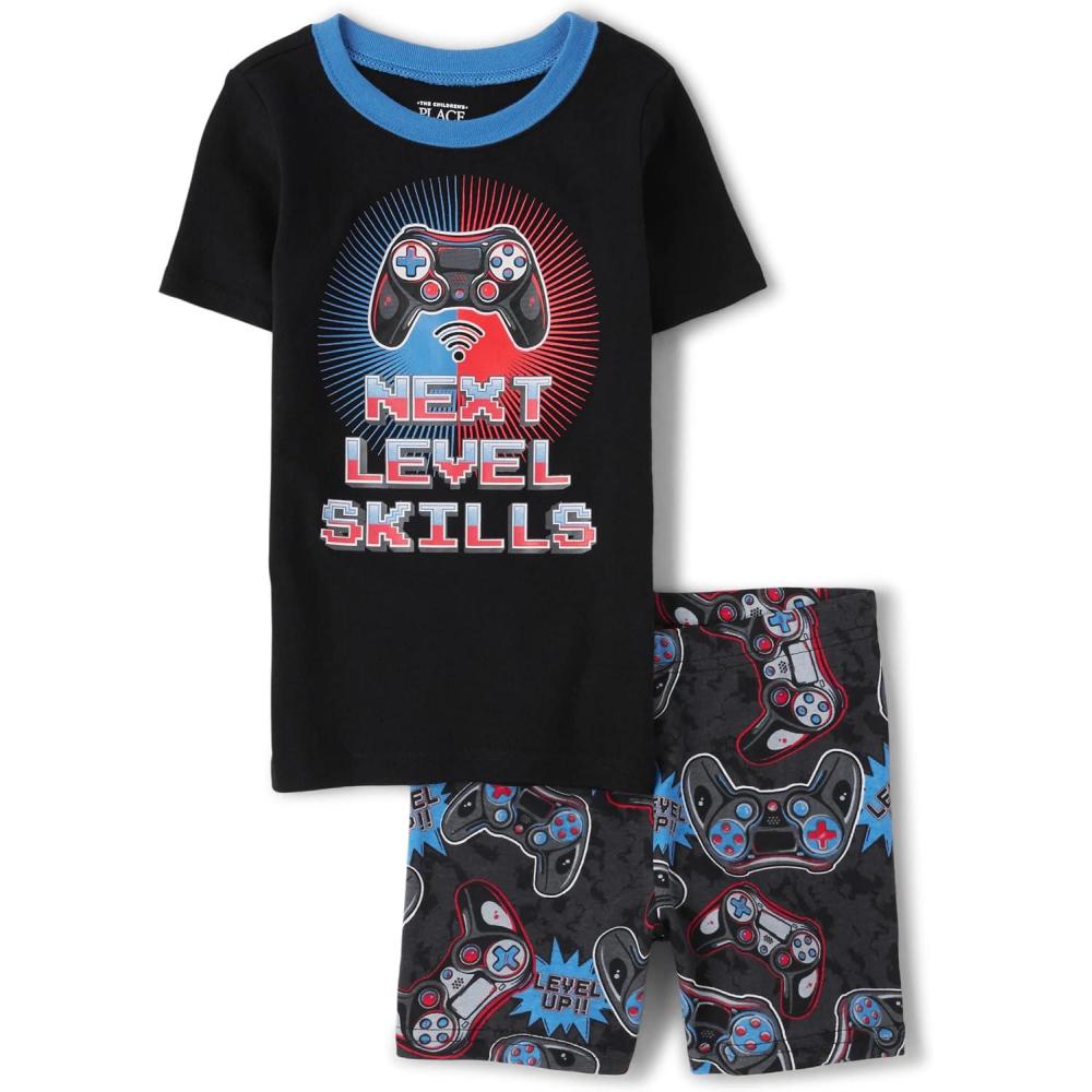 imageThe Childrens Place boys Short Sleeve Top and Shorts Snug Fit 100 Cotton 2 Piece Pajama SetNext Level Skills