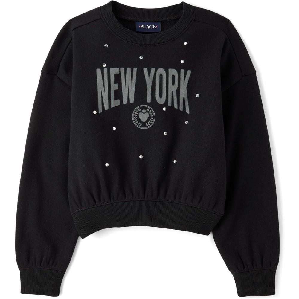 imageThe Childrens Place girls Active Long Sleeve Embellished Winter Warm SweatshirtNew York