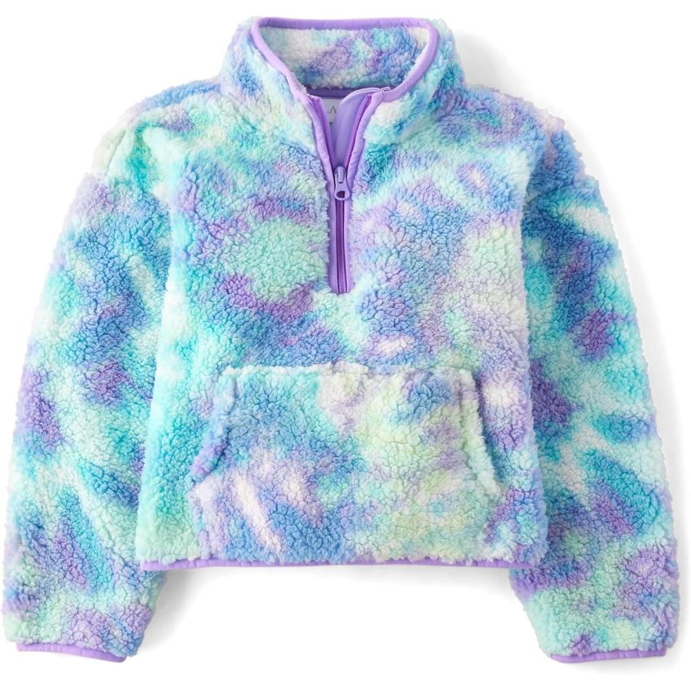 imageThe Childrens Place girls Cozy Sherpa Quarterzip JacketGreen Glow Tie Dye