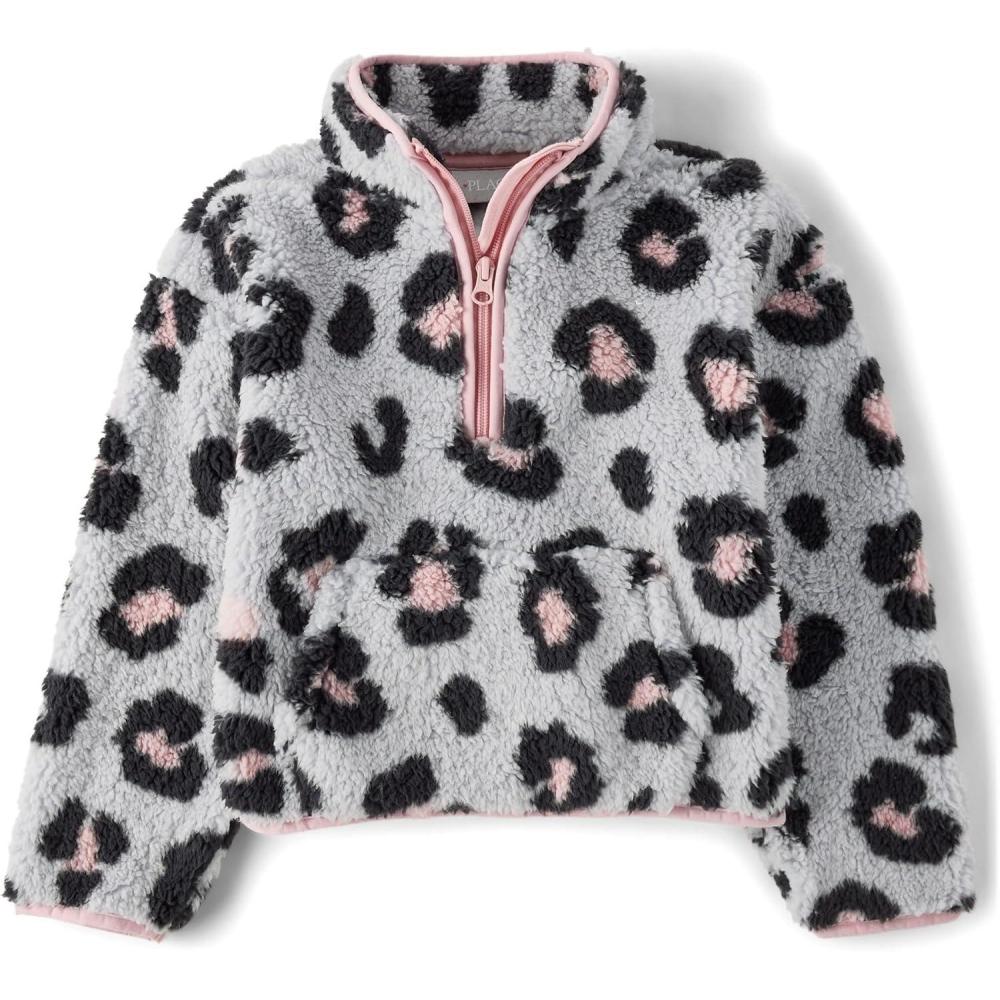 imageThe Childrens Place girls Cozy Sherpa Quarterzip JacketSilkworm Lepoard