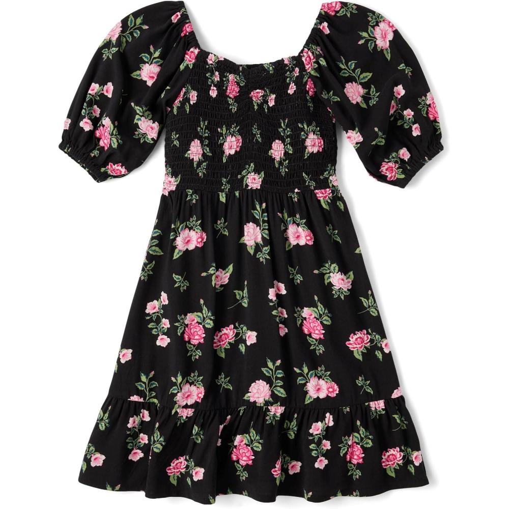 imageThe Childrens Place girls Floral Smocked Babydoll DressBlack Floral Smocked