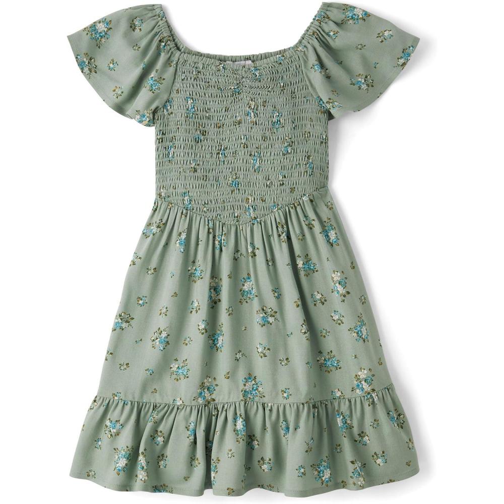 imageThe Childrens Place girls Floral Smocked Babydoll DressOlive Floral