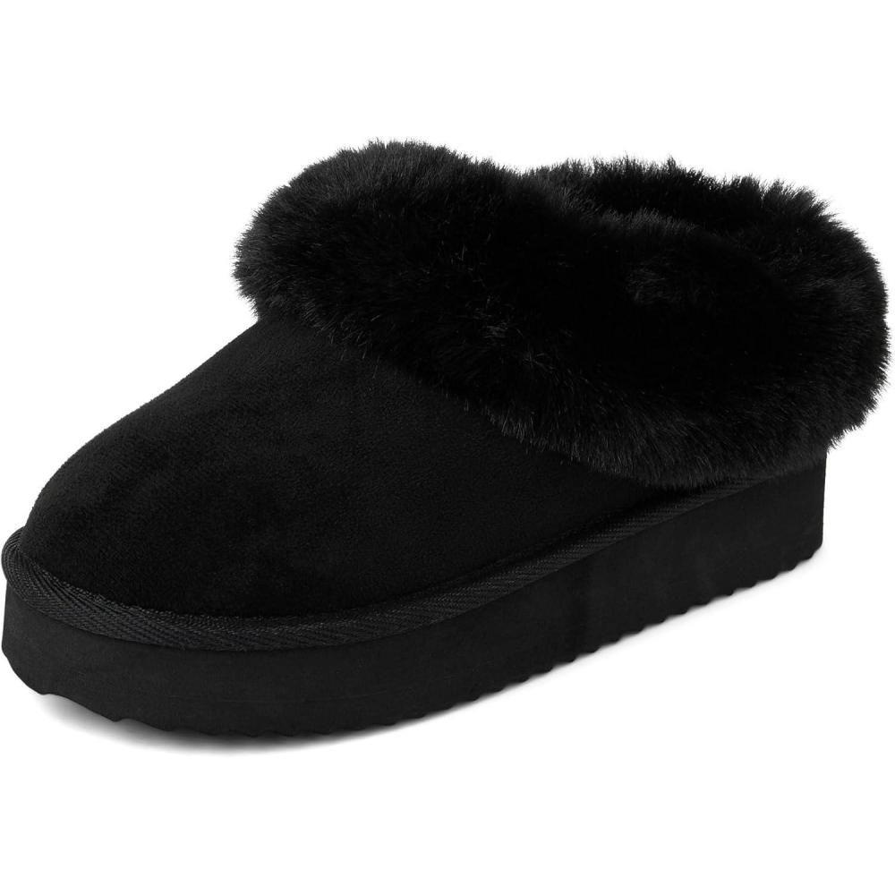 imageThe Childrens Place girls Girls IndoorOutdoor Comfy Slip on Platform Shoes Faux Fur LinedBlack