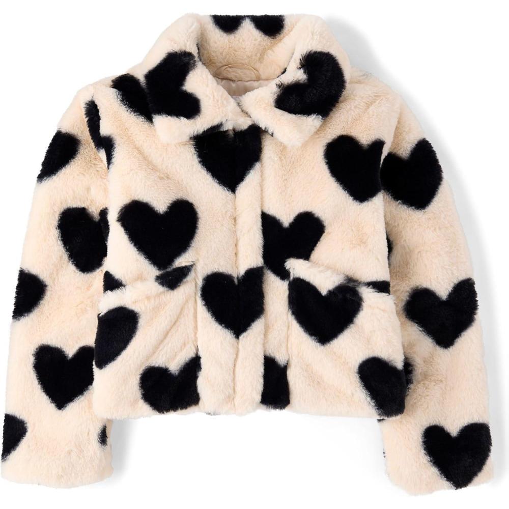 imageThe Childrens Place girls Long Sleeve Snap Front Faux Fur CoatFrappe Hearts