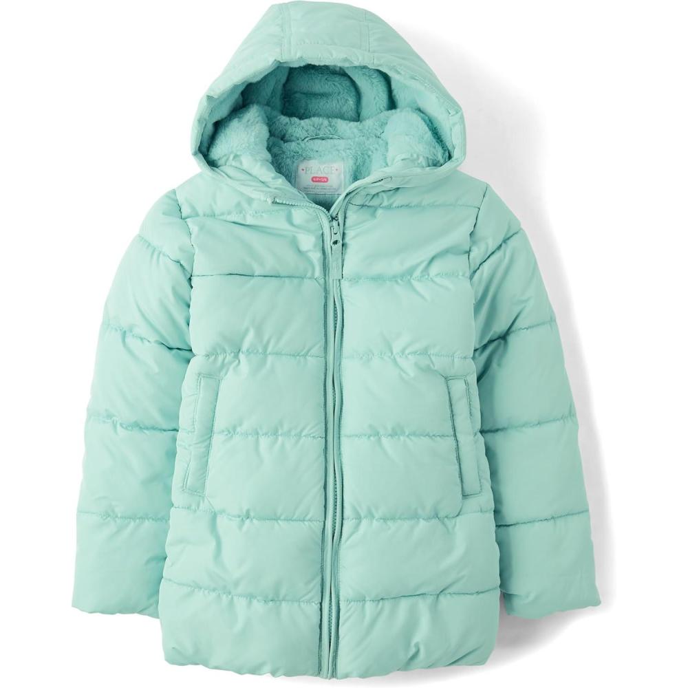 imageThe Childrens Place girls Medium Weight Lined Puffer Jacket Windresistant WaterresistantWintermint