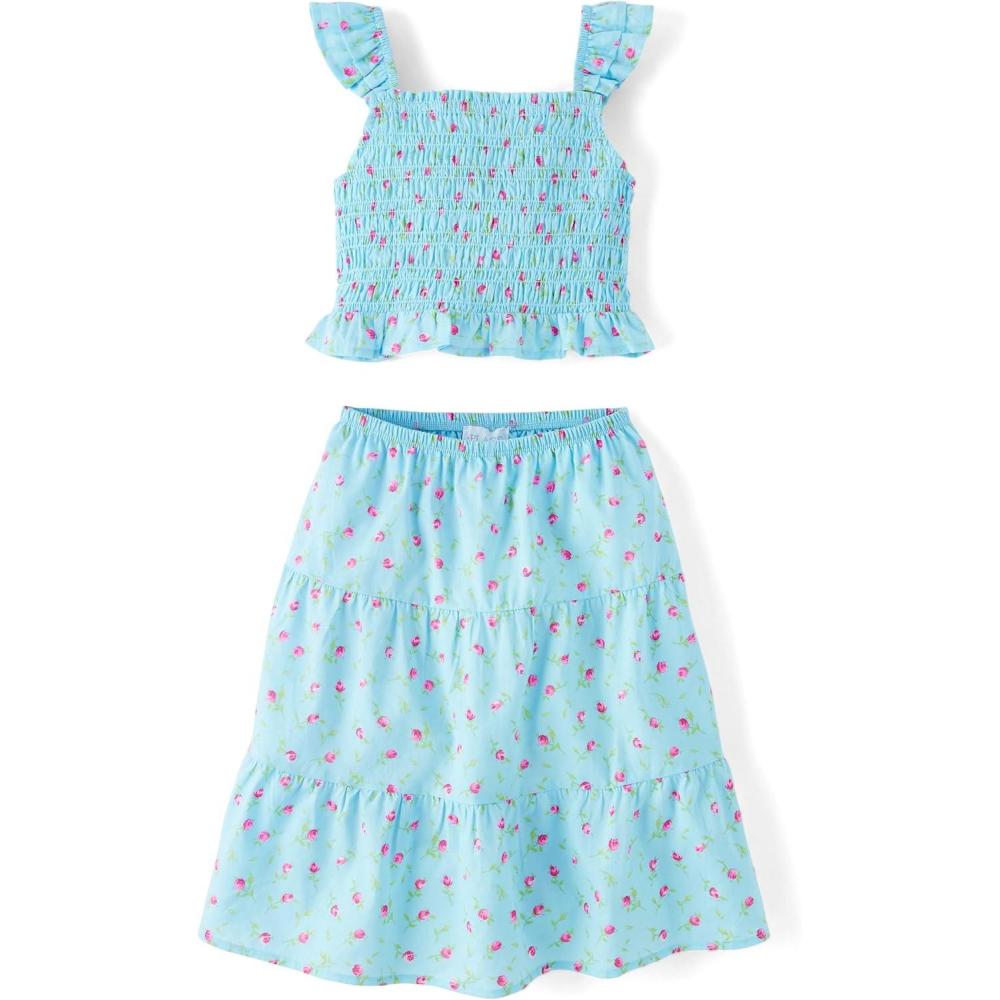 imageThe Childrens Place girls Smocked Top and Skirt 2 Piece SetBubble Blue
