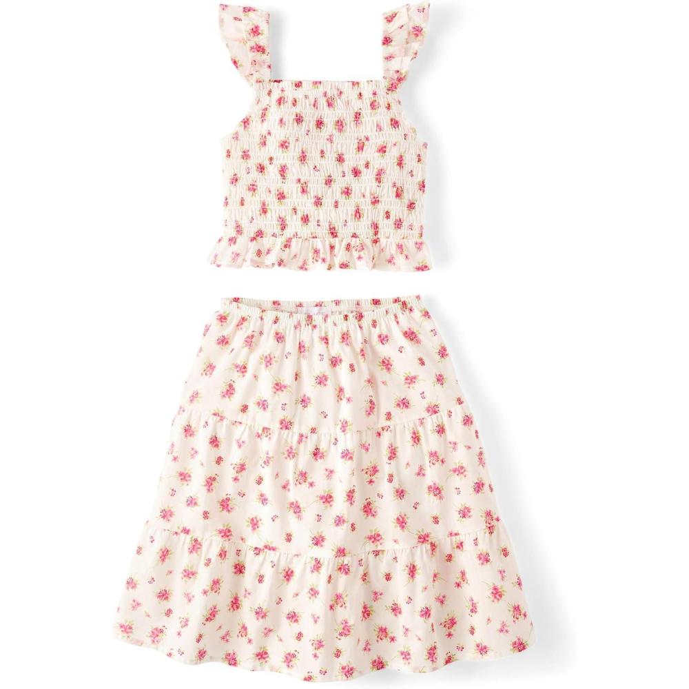 imageThe Childrens Place girls Smocked Top and Skirt 2 Piece SetSimply White