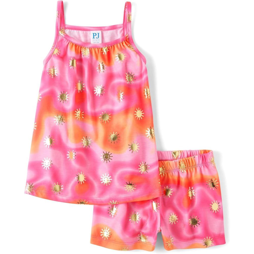 imageThe Childrens Place girls Tank Top and Shorts 2 Piece Pajama SetNeon Berry