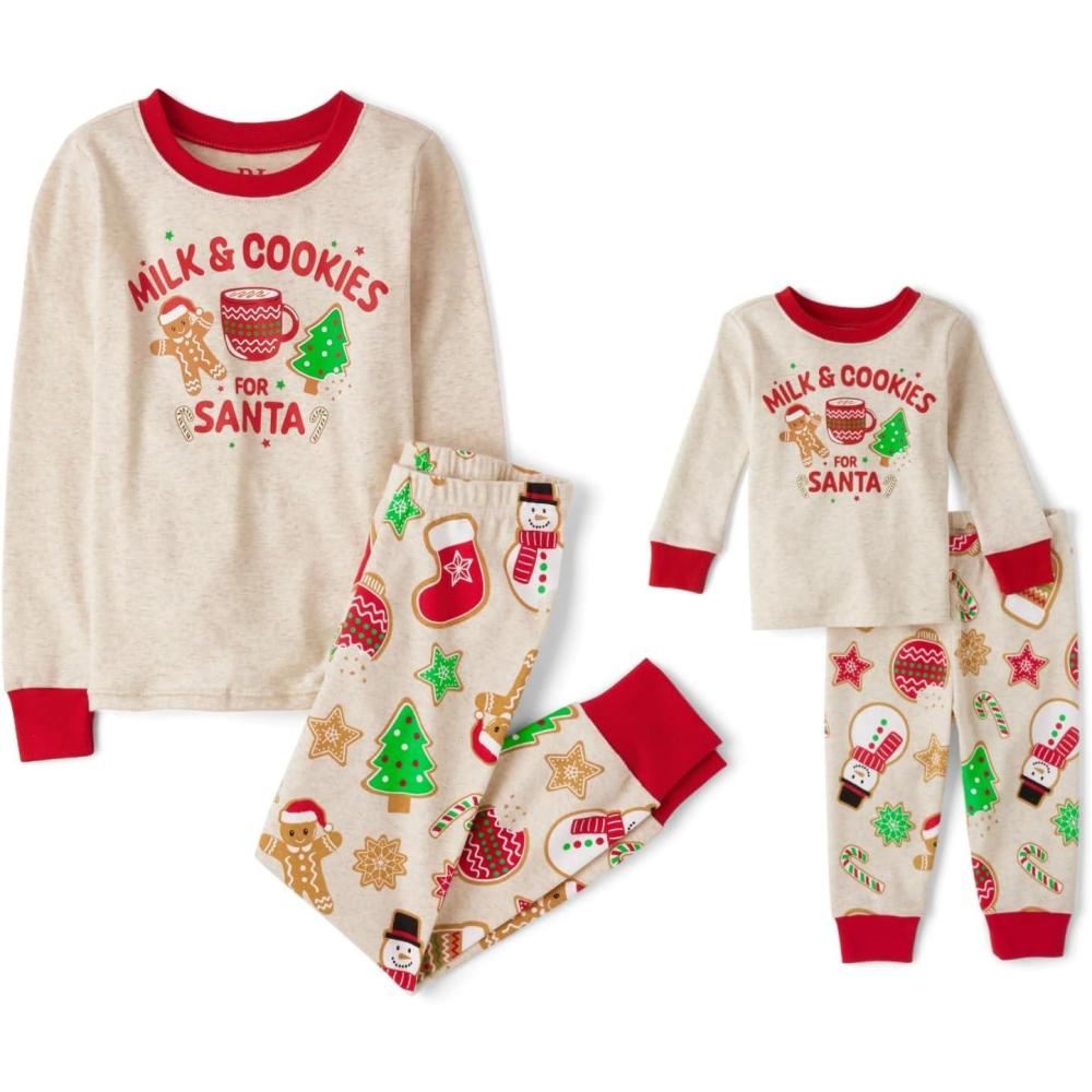 imageThe Childrens Place unisexbaby And Kids Sibling Matching Holiday Pajama Sets CottonMilk and Cookies for Santa