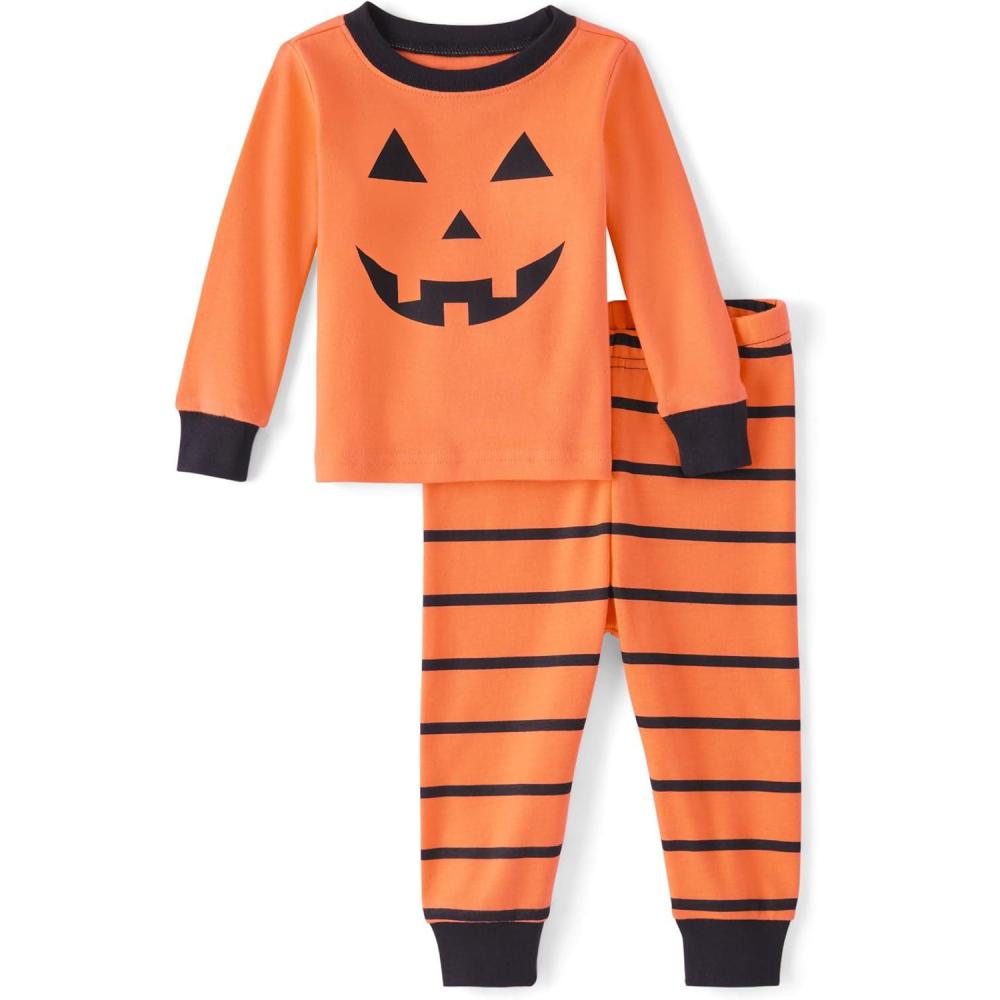 imageThe Childrens Place unisexbaby And Kids Sibling Matching Holiday Pajama Sets CottonPumpkin 2 Piece