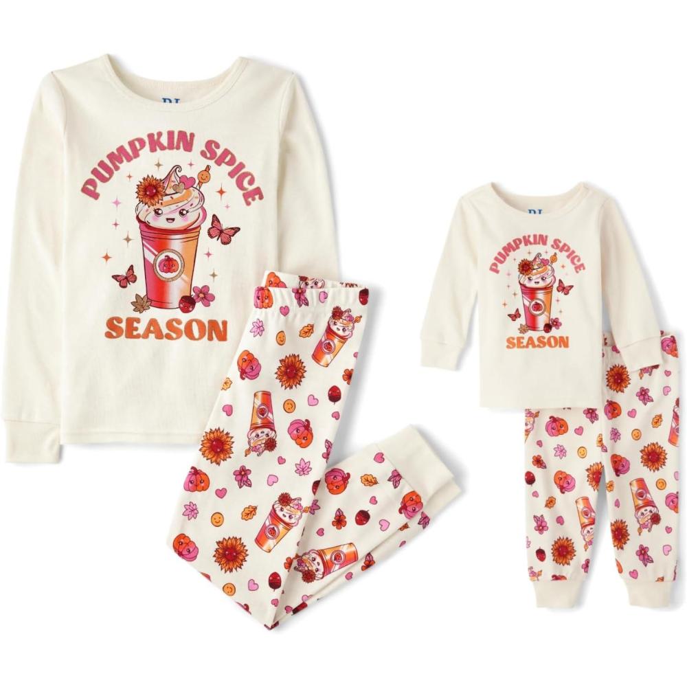 imageThe Childrens Place unisexbaby And Kids Sibling Matching Holiday Pajama Sets CottonPumpkin Spice Season