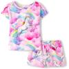 The Children’s Place girls Short Sleeve Top and Shorts,2 Piece Pajama Set(Unicorn Pink Neon)