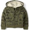 The Children’s Place And Toddler Long Sleeve, Sherpa Lined, Zip-front Hoodie Sweatshirt(Olive Construction Trucks)