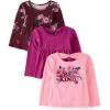 The Children’s Place Baby Girls’ Long Sleeve Graphic Top with Back Detail(Be Kind/Fuschia/Floral 3-pack)