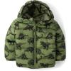 The Children’s Place Baby and Toddler Boys’ Medium Weight Wind-Resistant, Water-Resistant Puffer Jacket(Olive T-rex)