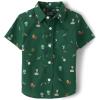 The Children’s Place Baby-Boys and Toddler Boys Poplin Short Sleeve Button Down Shirt(Green School Print)