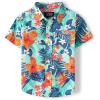 The Children’s Place Baby-Boys and Toddler Boys Poplin Short Sleeve Button Down Shirt(Mellow Aqua Tropical)