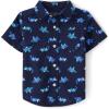 The Children’s Place Baby-Boys and Toddler Boys Poplin Short Sleeve Button Down Shirt(Navy Dino)