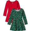 The Children’s Place Baby-Girls and Toddler Skater Dress, Long Sleeve(Red/Candy Cane Green)