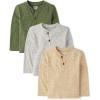 The Children’s Place Boys and Toddler Long Sleeve Thermal Henley Shirt(Cream/Olive/Grey 3-pack)
