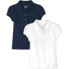 The Children’s Place Girls’ Short Sleeve Ruffle Pique Polo, 2 Pack(Tidal/White)
