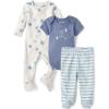The Children’s Place Unisex Baby And Newborn 100% Cotton Take Me Home 3-piece Long, Short Sleeve Bodysuit, and Pant(Icicle Set)