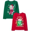 The Children’s Place Unisex-Child All Holidays,Birthdays Long Sleeve Graphic T-Shirts,2 Pack(Merry Everything/Cat Stocking)