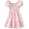The Children’s Place girls Floral Smocked Babydoll Dress(Pink Gingham Puff Sleeve)