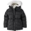 The Children’s Place girls Medium Weight Long Puffer Jacket, Wind-resistant, Water-resistant(Black/White Lined)