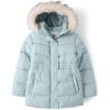 The Children’s Place girls Water and Wind Resistant Hooded Zip Front Mid Length Puffer Jacket, Faux Fur Lined(Frosty)