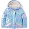 The Children’s Place girls Water and Wind Resistant Hooded Zip Front Puffer Jacket, Microfleece Lined(Blue Iridescent)